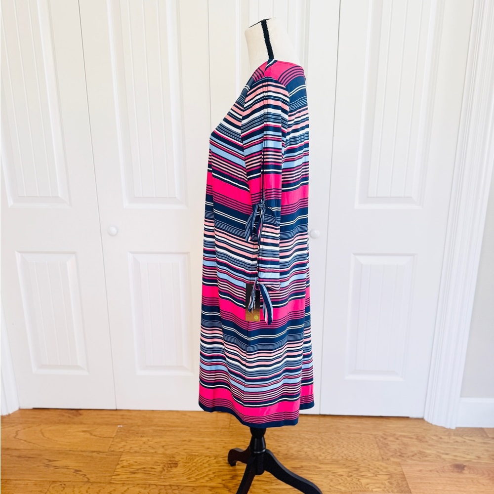 NWT Zoe + Phoebe Multi Color Striped Tie Sleeve Dress L Nautical Coastal Preppy - Picture 4 of 10